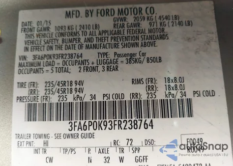 2015 Ford Fusion Titanium from USA, damaged, VIN 3FA6P0K93FR238764